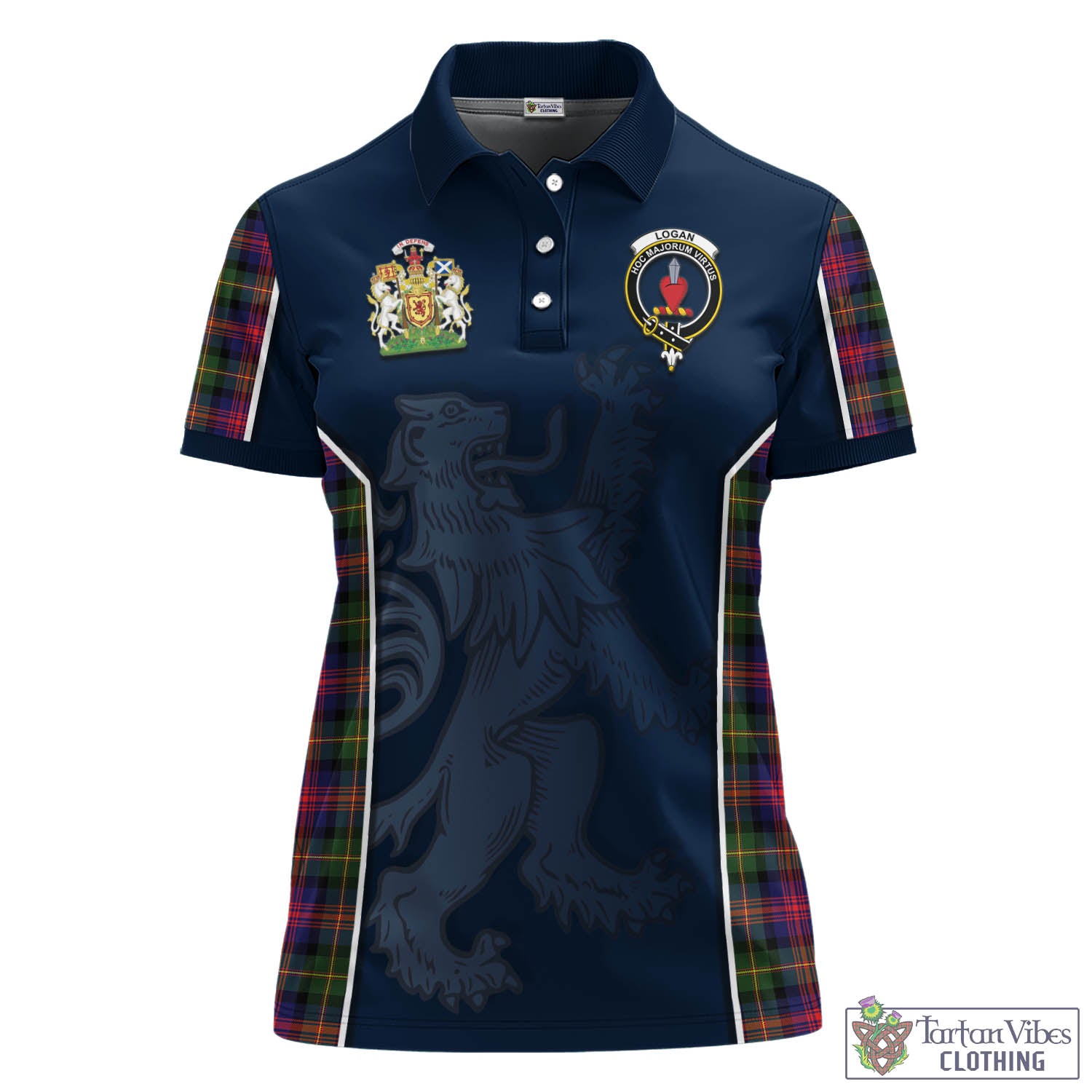 Tartan Vibes Clothing Logan Modern Tartan Women's Polo Shirt with Family Crest and Lion Rampant Vibes Sport Style