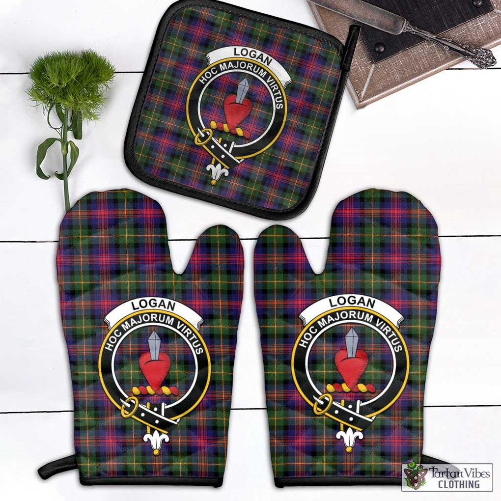 Logan Tartan Combo Oven Mitt & Pot-Holder with Family Crest Combo 1 Oven Mitt & 1 Pot-Holder Black - Tartan Vibes Clothing