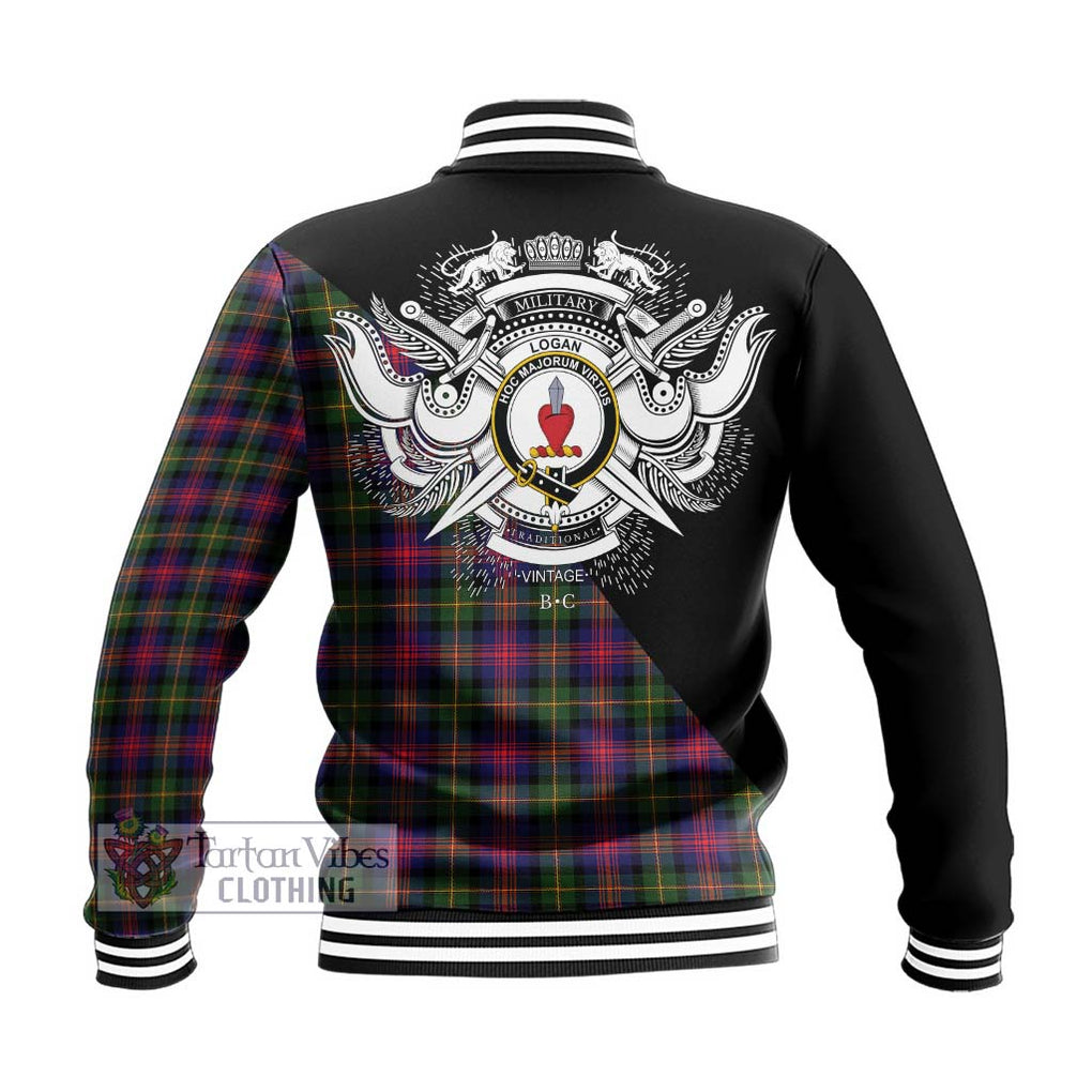 Logan Tartan Baseball Jacket with Family Crest and Military Logo Style - Tartanvibesclothing Shop