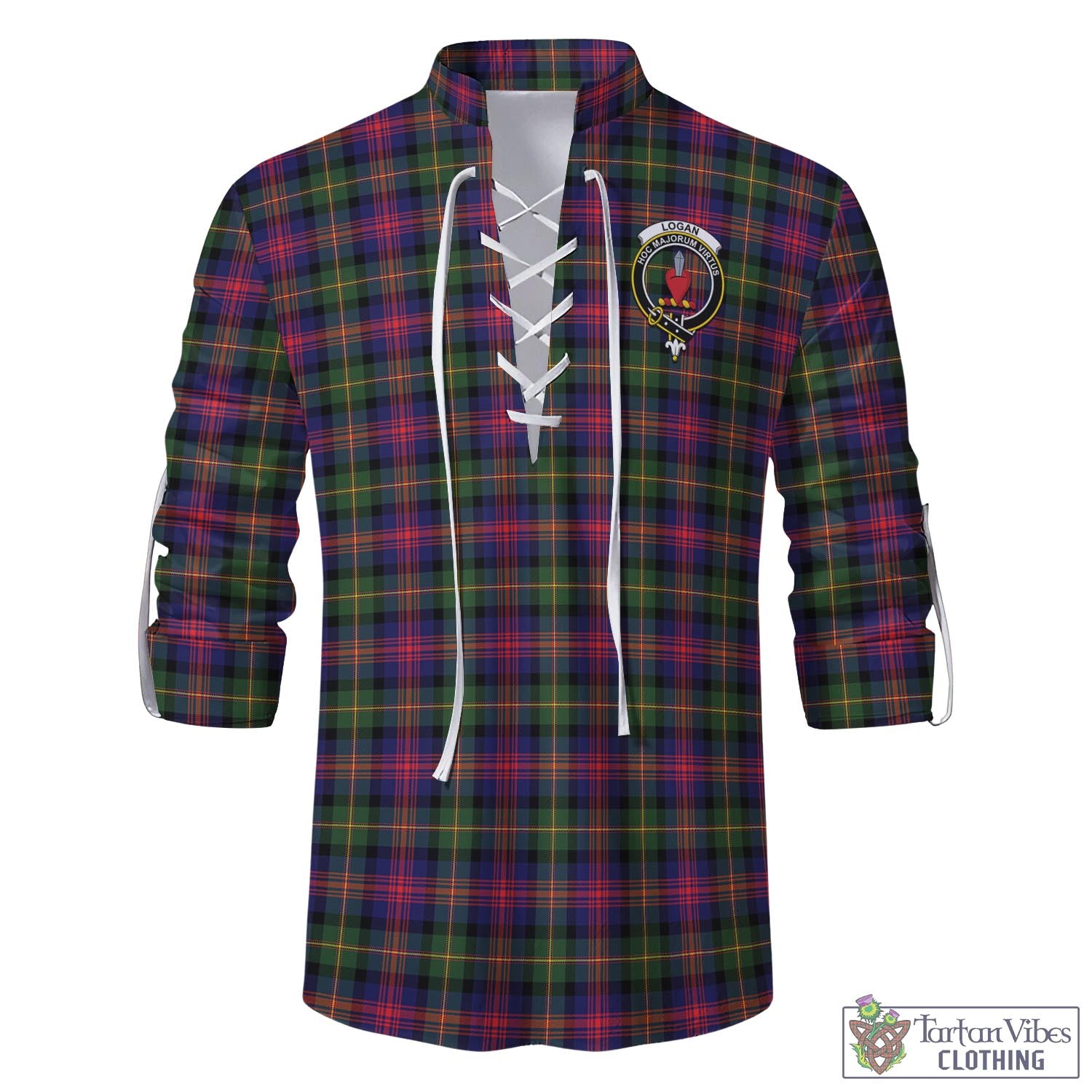 Tartan Vibes Clothing Logan Modern Tartan Men's Scottish Traditional Jacobite Ghillie Kilt Shirt with Family Crest
