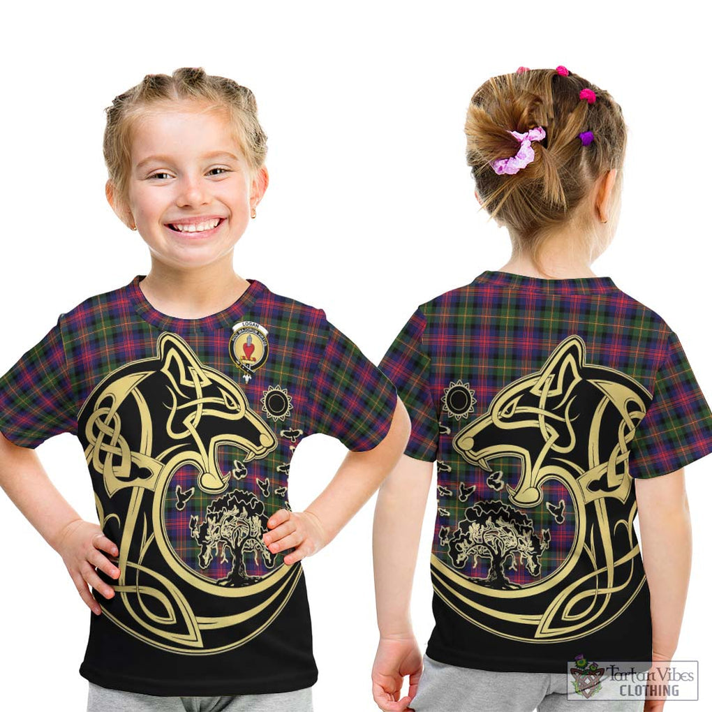 Logan Tartan Kid T-Shirt with Family Crest Celtic Wolf Style - Tartan Vibes Clothing
