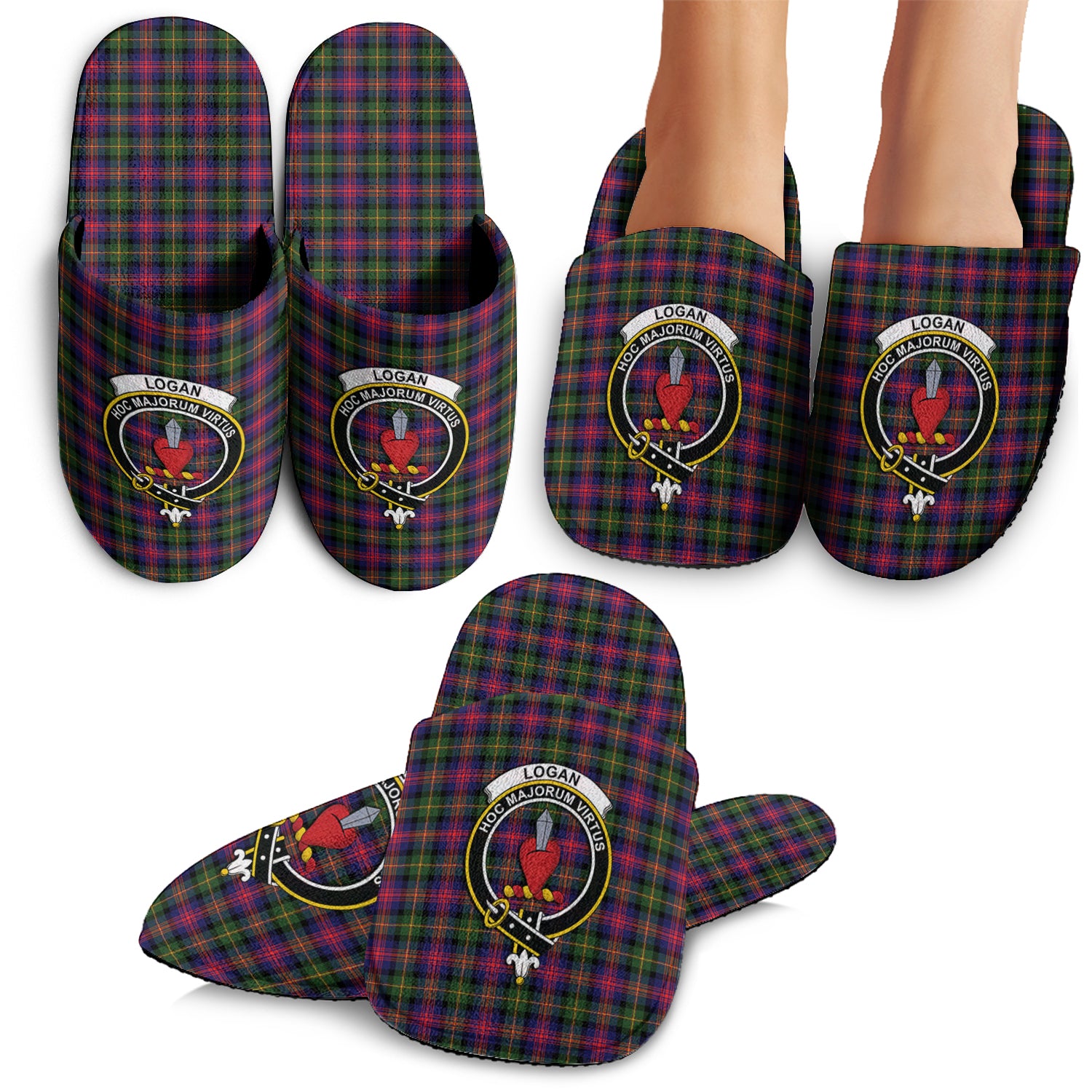 Logan Modern Tartan Home Slippers with Family Crest - Tartanvibesclothing