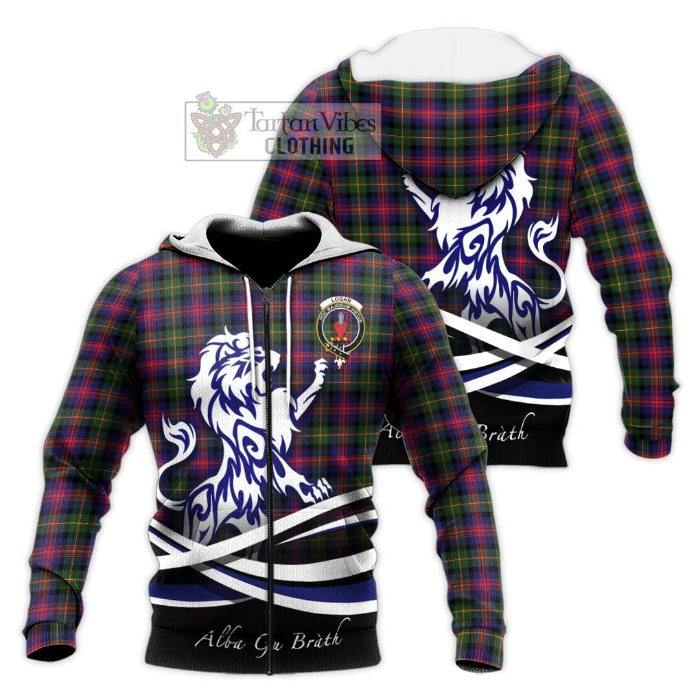 Logan Tartan Knitted Hoodie with Alba Gu Brath Regal Lion Emblem Unisex Knitted Zip Hoodie - Tartan Vibes Clothing