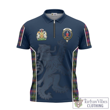 Logan Modern Tartan Zipper Polo Shirt with Family Crest and Lion Rampant Vibes Sport Style