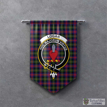 Logan Modern Tartan Gonfalon, Tartan Banner with Family Crest