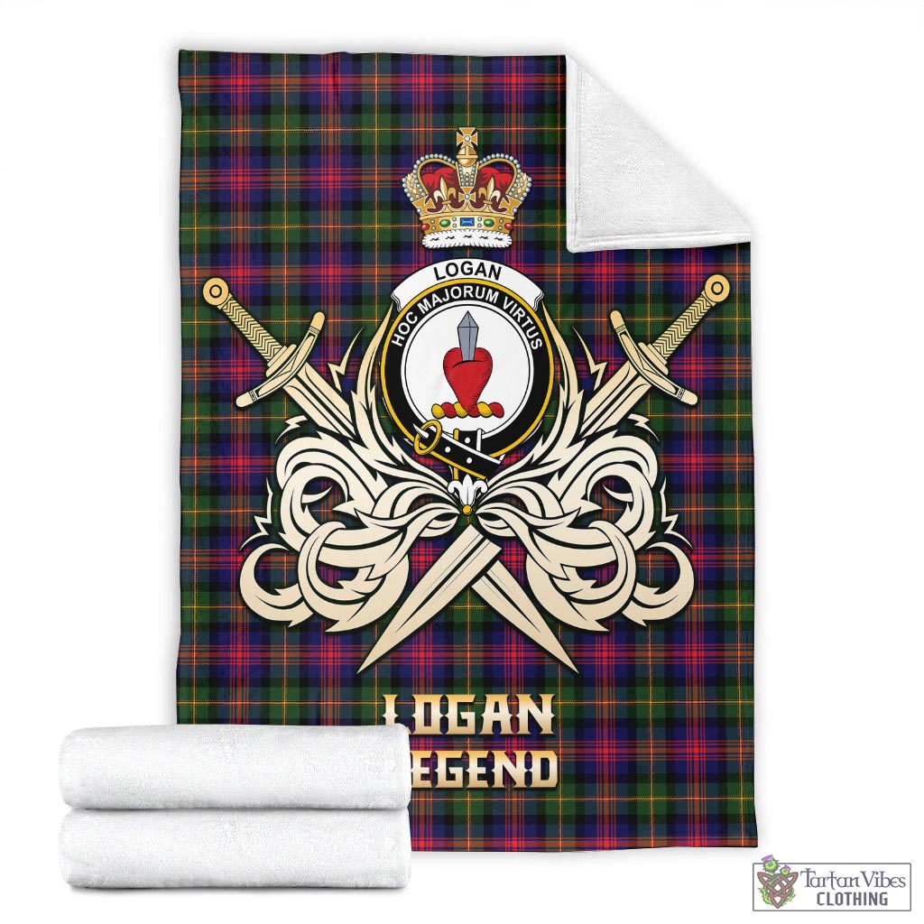 Tartan Vibes Clothing Logan Modern Tartan Blanket with Clan Crest and the Golden Sword of Courageous Legacy