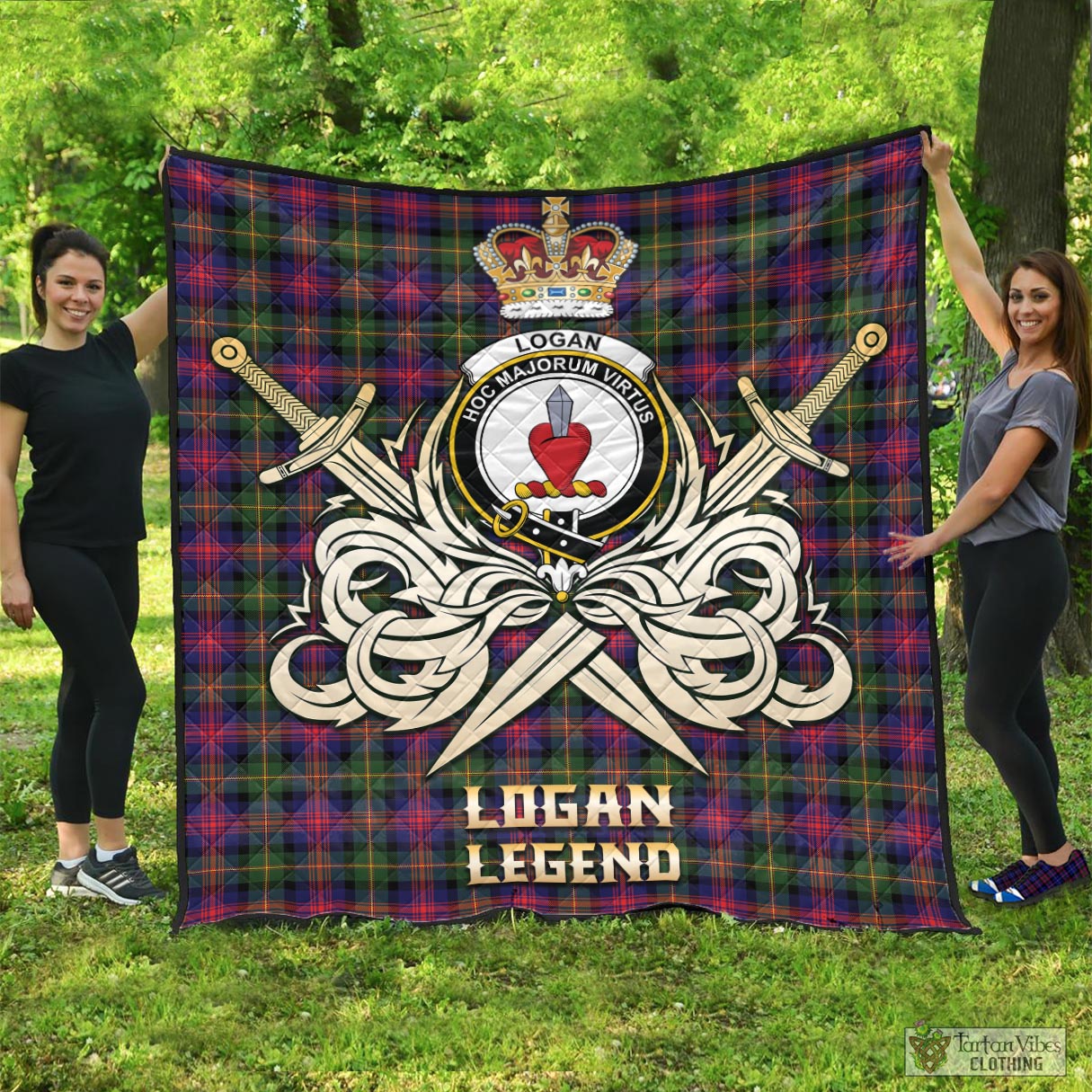 Tartan Vibes Clothing Logan Modern Tartan Quilt with Clan Crest and the Golden Sword of Courageous Legacy