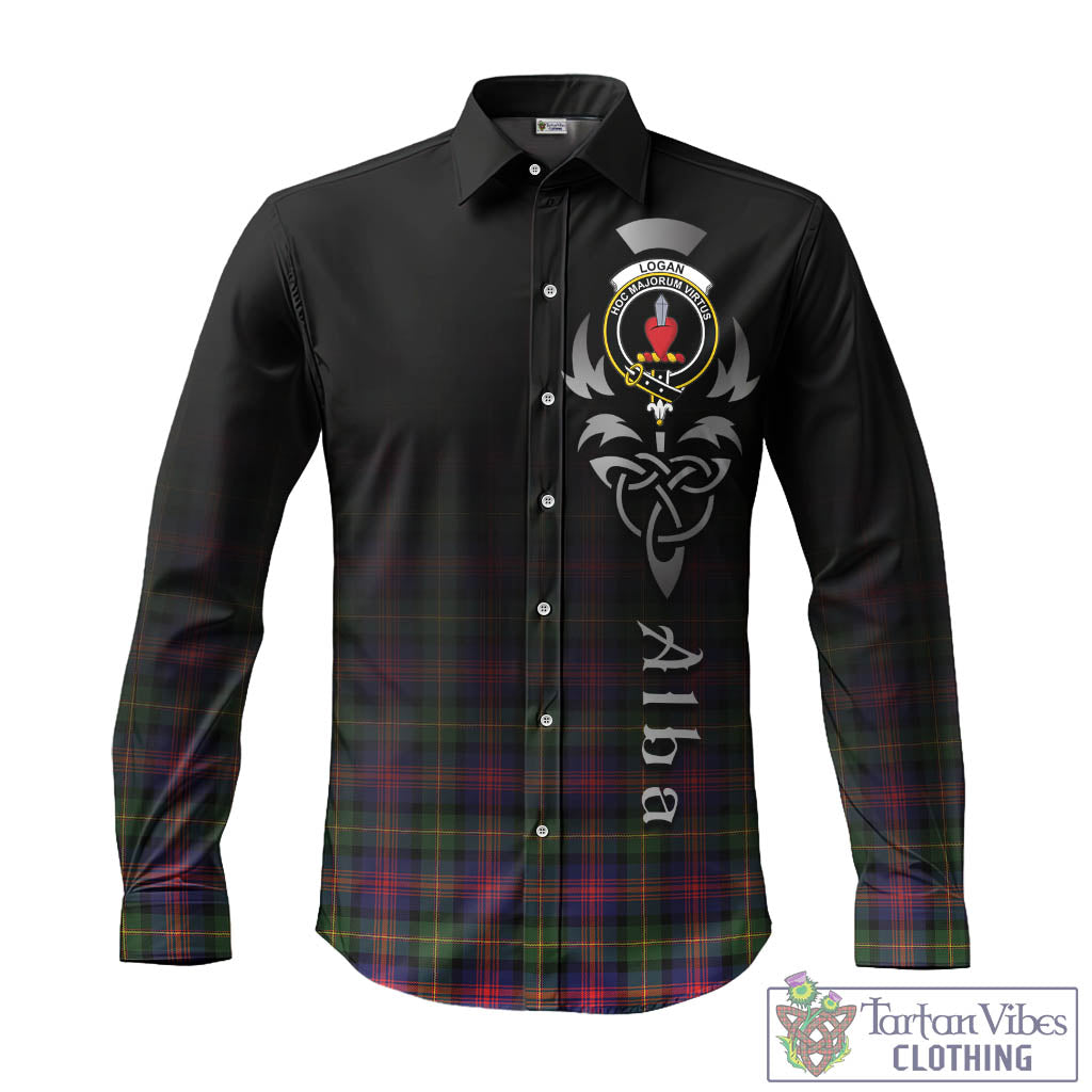 Tartan Vibes Clothing Logan Modern Tartan Long Sleeve Button Up Featuring Alba Gu Brath Family Crest Celtic Inspired