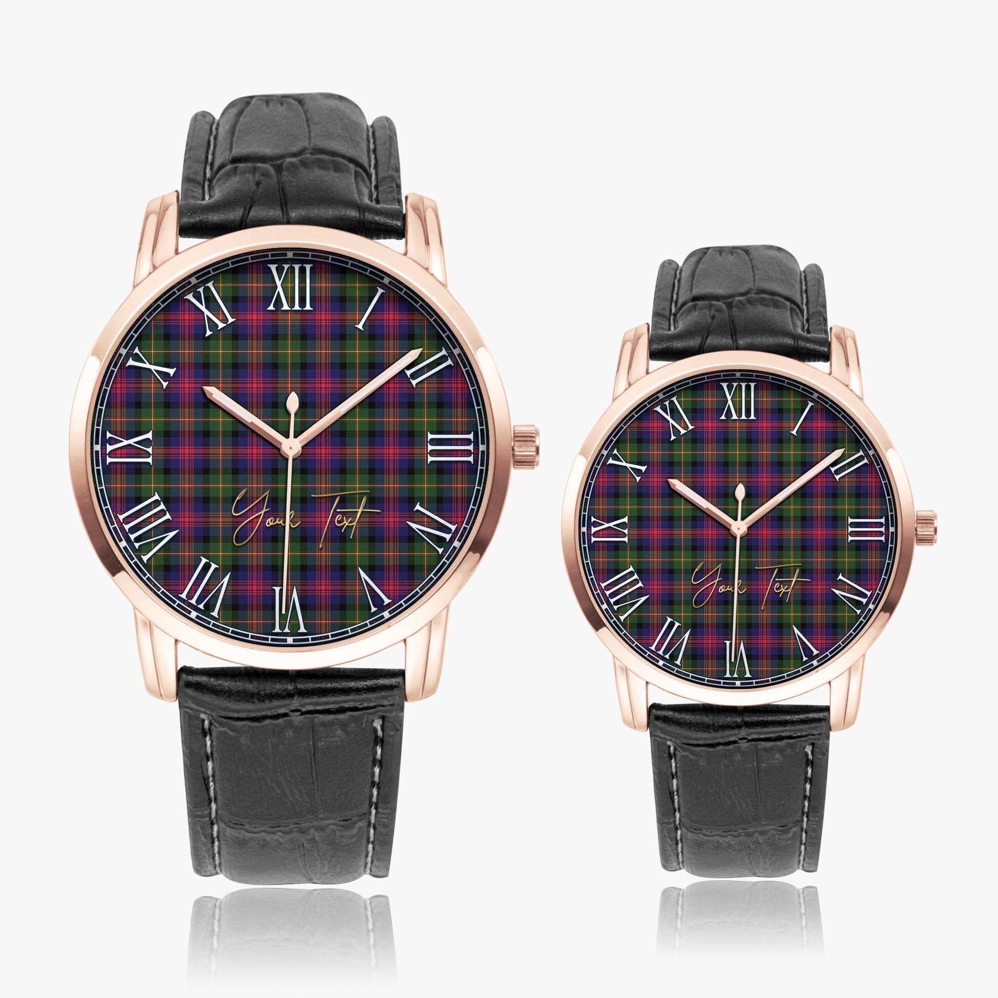 Logan Modern Tartan Personalized Your Text Leather Trap Quartz Watch Wide Type Rose Gold Case With Black Leather Strap - Tartanvibesclothing