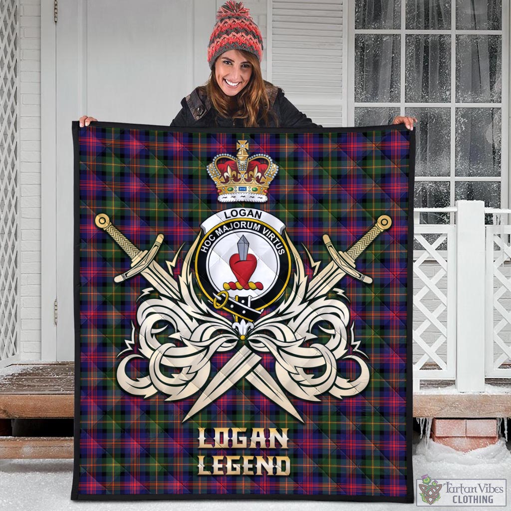 Tartan Vibes Clothing Logan Modern Tartan Quilt with Clan Crest and the Golden Sword of Courageous Legacy