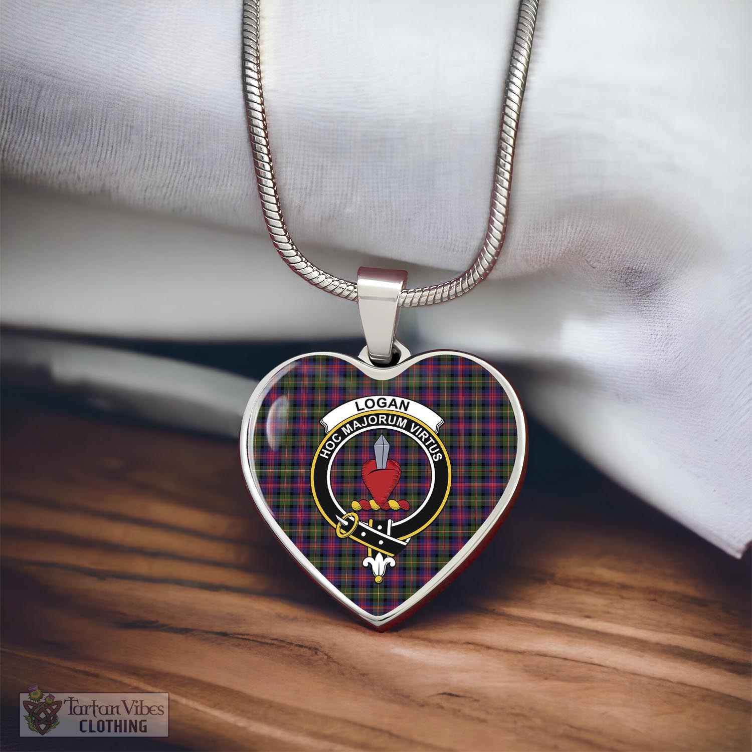 Tartan Vibes Clothing Logan Modern Tartan Heart Necklace with Family Crest