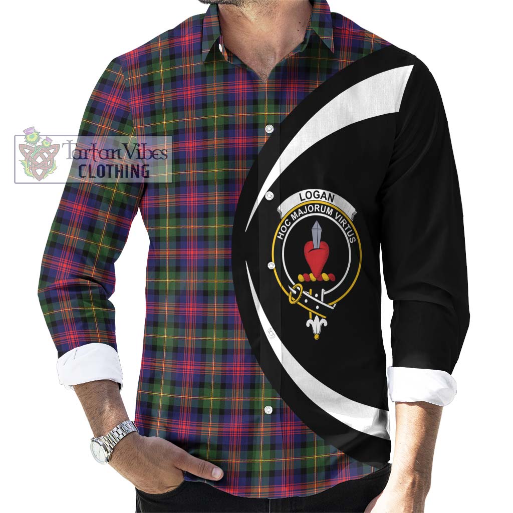 Logan Tartan Long Sleeve Button Up with Family Crest Circle Style - Tartan Vibes Clothing