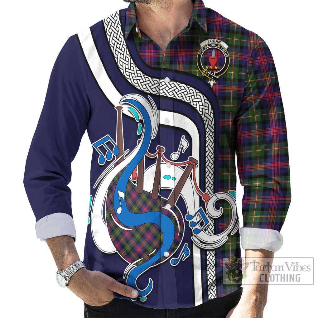 Logan Tartan Long Sleeve Button Shirt with Epic Bagpipe Style - Tartanvibesclothing Shop