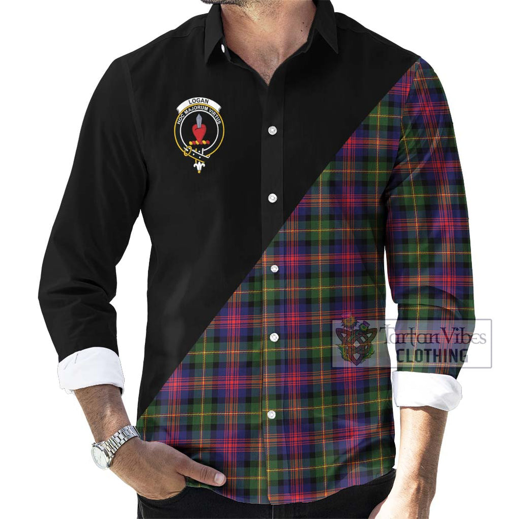 Logan Tartan Long Sleeve Button Shirt with Family Crest and Military Logo Style - Tartanvibesclothing Shop