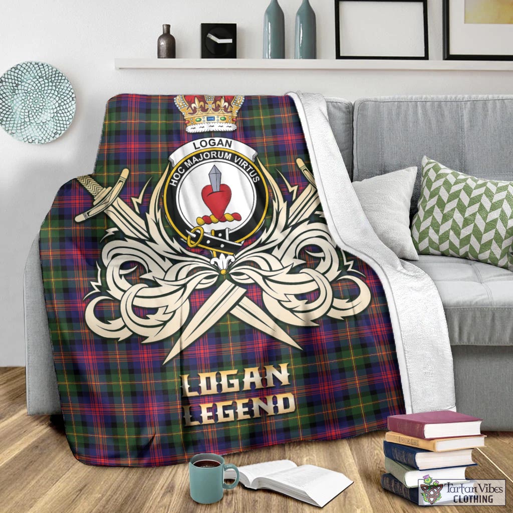 Tartan Vibes Clothing Logan Modern Tartan Blanket with Clan Crest and the Golden Sword of Courageous Legacy