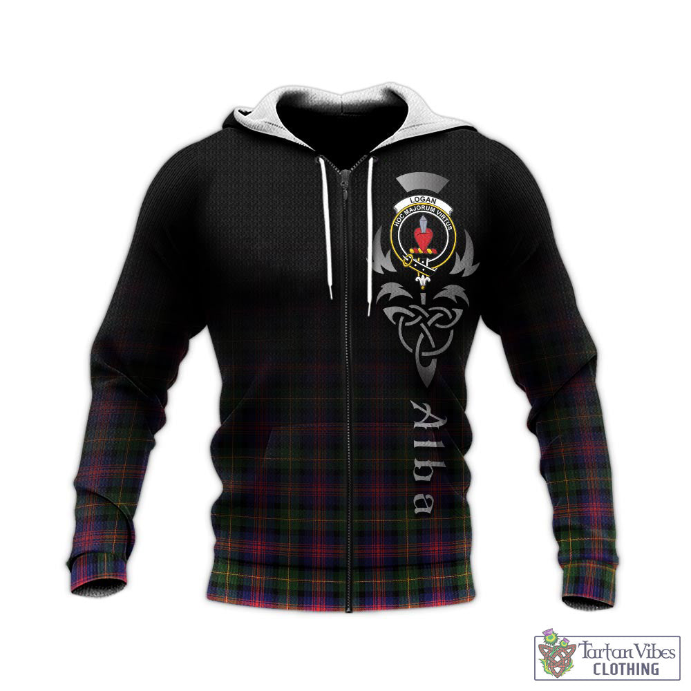 Tartan Vibes Clothing Logan Modern Tartan Knitted Hoodie Featuring Alba Gu Brath Family Crest Celtic Inspired