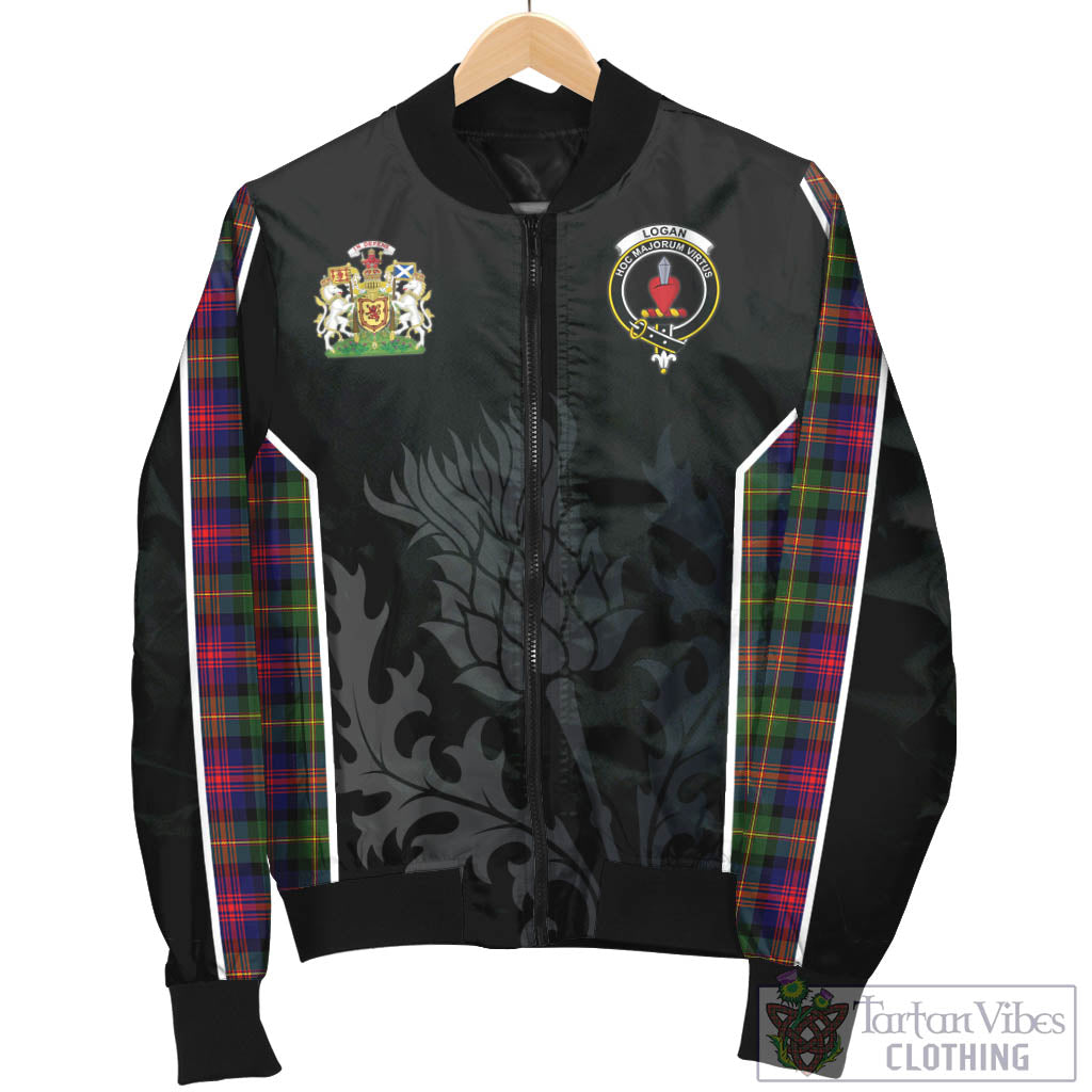 Tartan Vibes Clothing Logan Modern Tartan Bomber Jacket with Family Crest and Scottish Thistle Vibes Sport Style