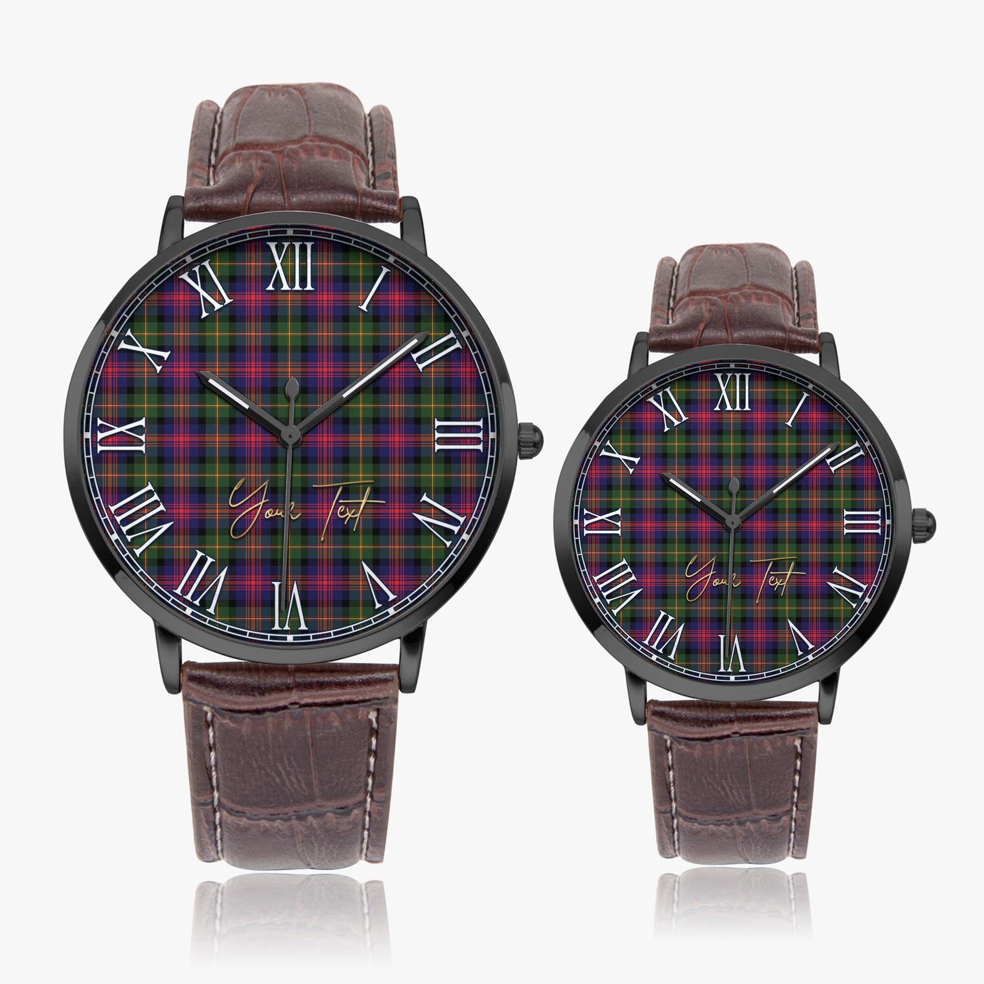 Logan Modern Tartan Personalized Your Text Leather Trap Quartz Watch Ultra Thin Black Case With Brown Leather Strap - Tartanvibesclothing
