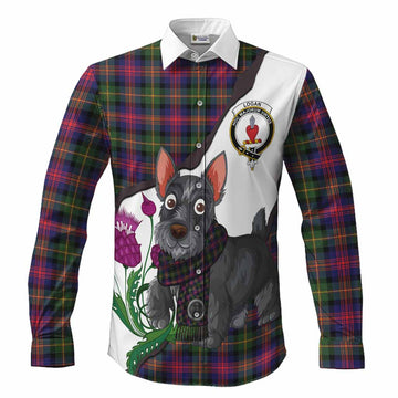 Logan Scottish Terrier Tartan Crest Long Sleeve Button Shirts Thistle Heritage Art