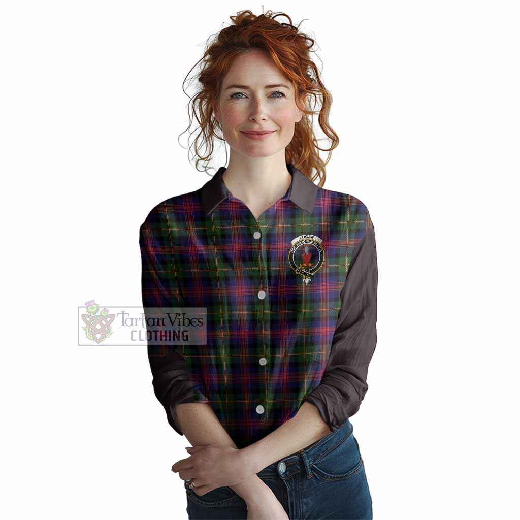 Logan Tartan Accent Women Casual Shirt with Family Crest