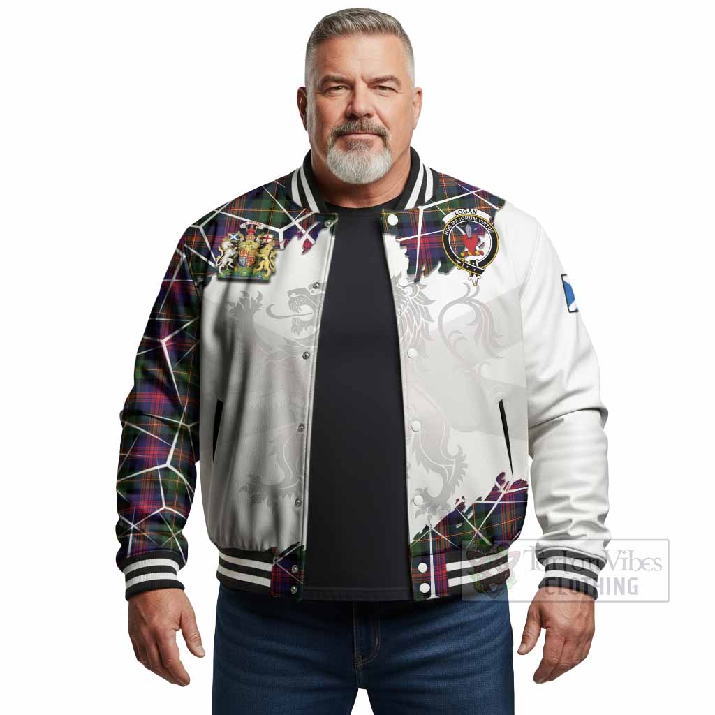 Logan Tartan Baseball Jacket with Family Crest and Lion Rampant Grunge Style
