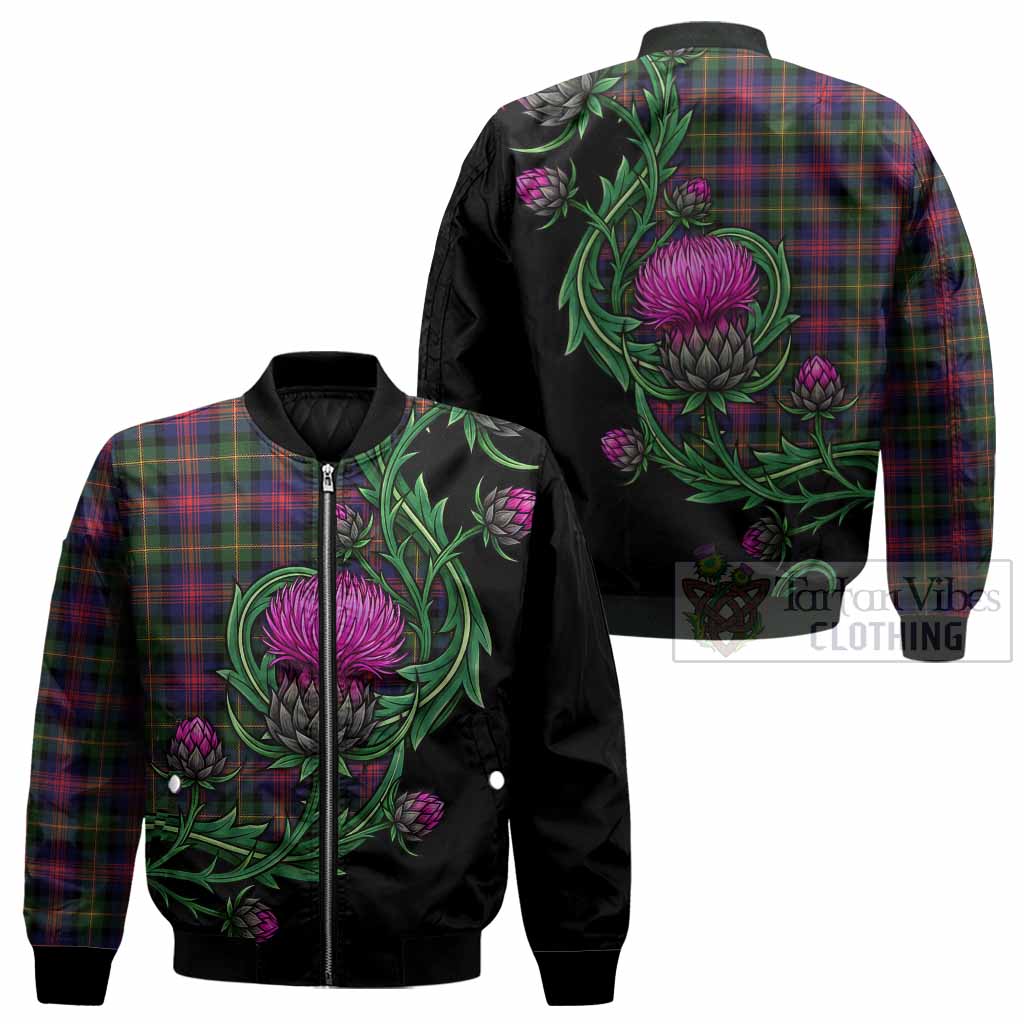 Logan Tartan Bomber Jacket Resilient Scottish Thistle - Tartan Vibes Clothing