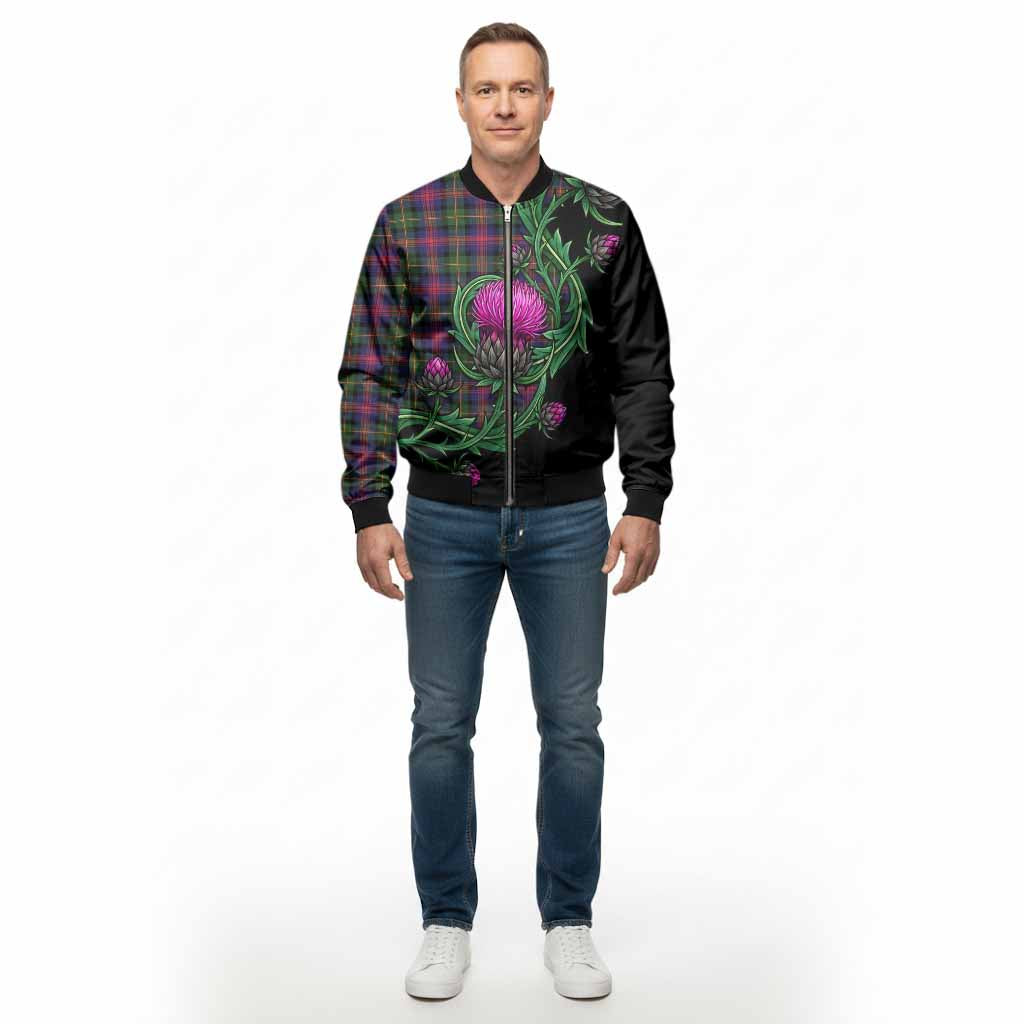 Logan Tartan Bomber Jacket Resilient Scottish Thistle - Tartan Vibes Clothing