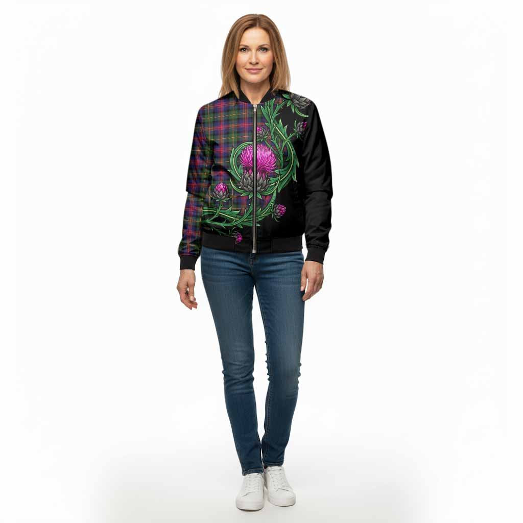 Logan Tartan Bomber Jacket Resilient Scottish Thistle - Tartan Vibes Clothing