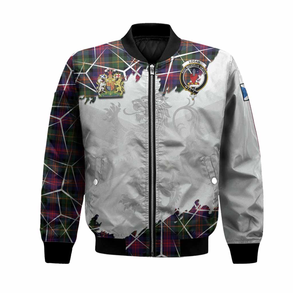 Logan Tartan Bomber Jacket with Family Crest and Lion Rampant Grunge Style