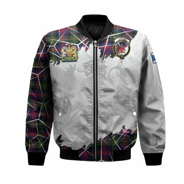 Logan Tartan Bomber Jacket with Family Crest and Lion Rampant Grunge Style