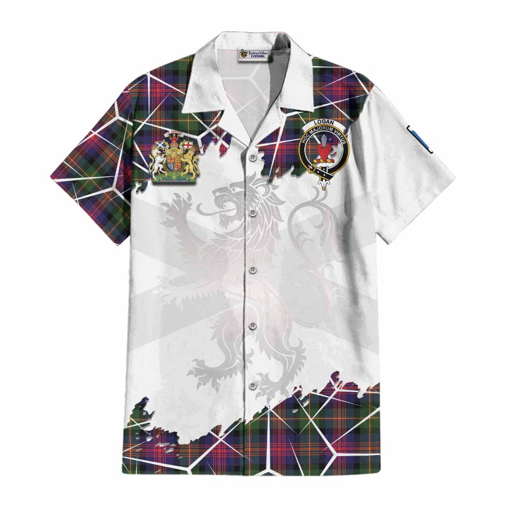 Logan Tartan Cotton Hawaiian Shirt with Family Crest and Lion Rampant Grunge Style
