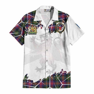 Logan Tartan Cotton Hawaiian Shirt with Family Crest and Lion Rampant Grunge Style