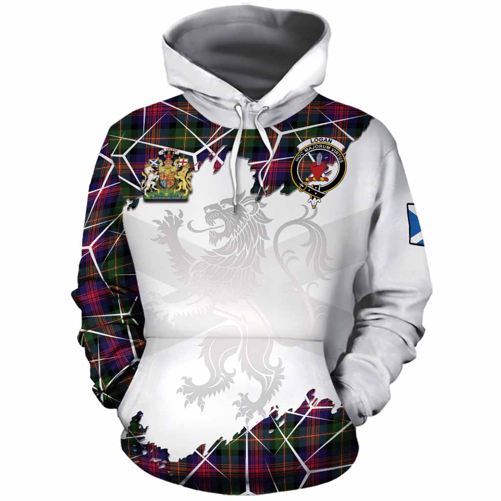 Logan Tartan Cotton Hoodie with Family Crest and Lion Rampant Grunge Style