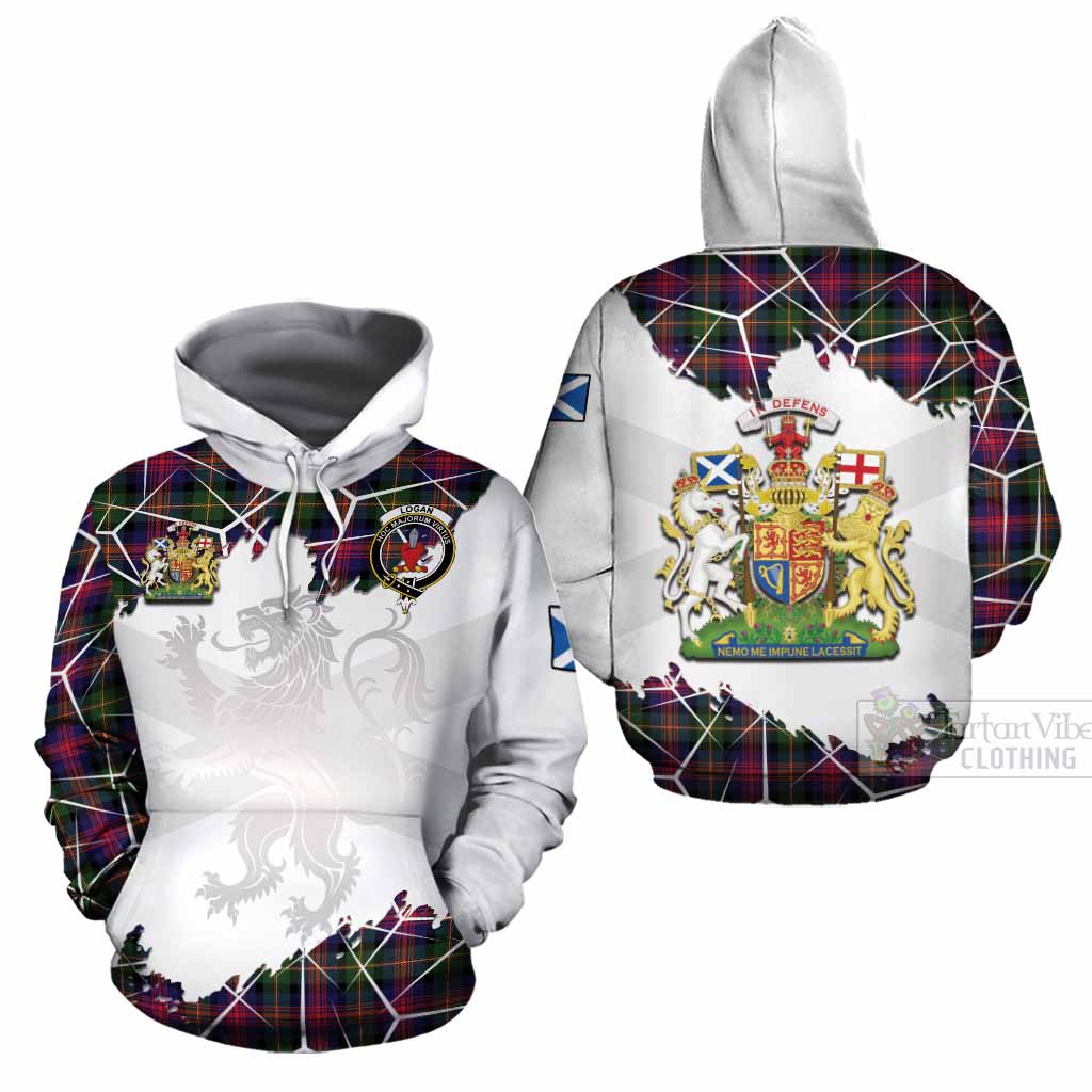 Logan Tartan Cotton Hoodie with Family Crest and Lion Rampant Grunge Style