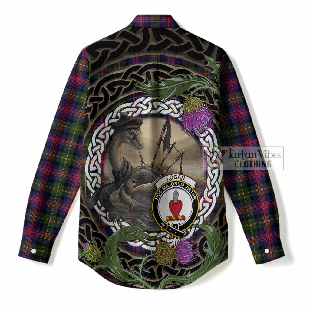 Logan Tartan Crest Bagpipe Nessie Women Casual Shirt Scottish Loch Ness Monster Celtic Thistle