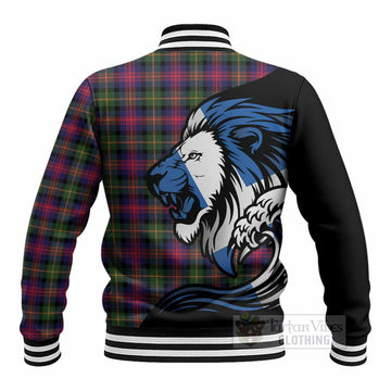 Logan Tartan Crest Baseball Jacket Scottish Golden Lions Wave Flow