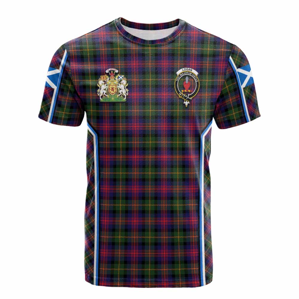 Logan Tartan Crest Cotton T-shirt Scotland Coat of Arm Flag Style - Tartan Vibes Clothing
