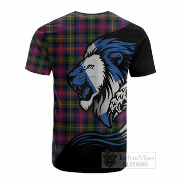 Logan Tartan Crest Cotton T-shirt Scottish Golden Lions Wave Flow