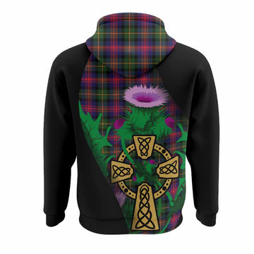 Logan Tartan Crest Hoodie Celtic Cross Thistle Flowers