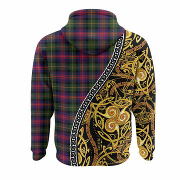 Logan Tartan Crest Hoodie Celtic Knot and Triple Trickle Spiral Symbols
