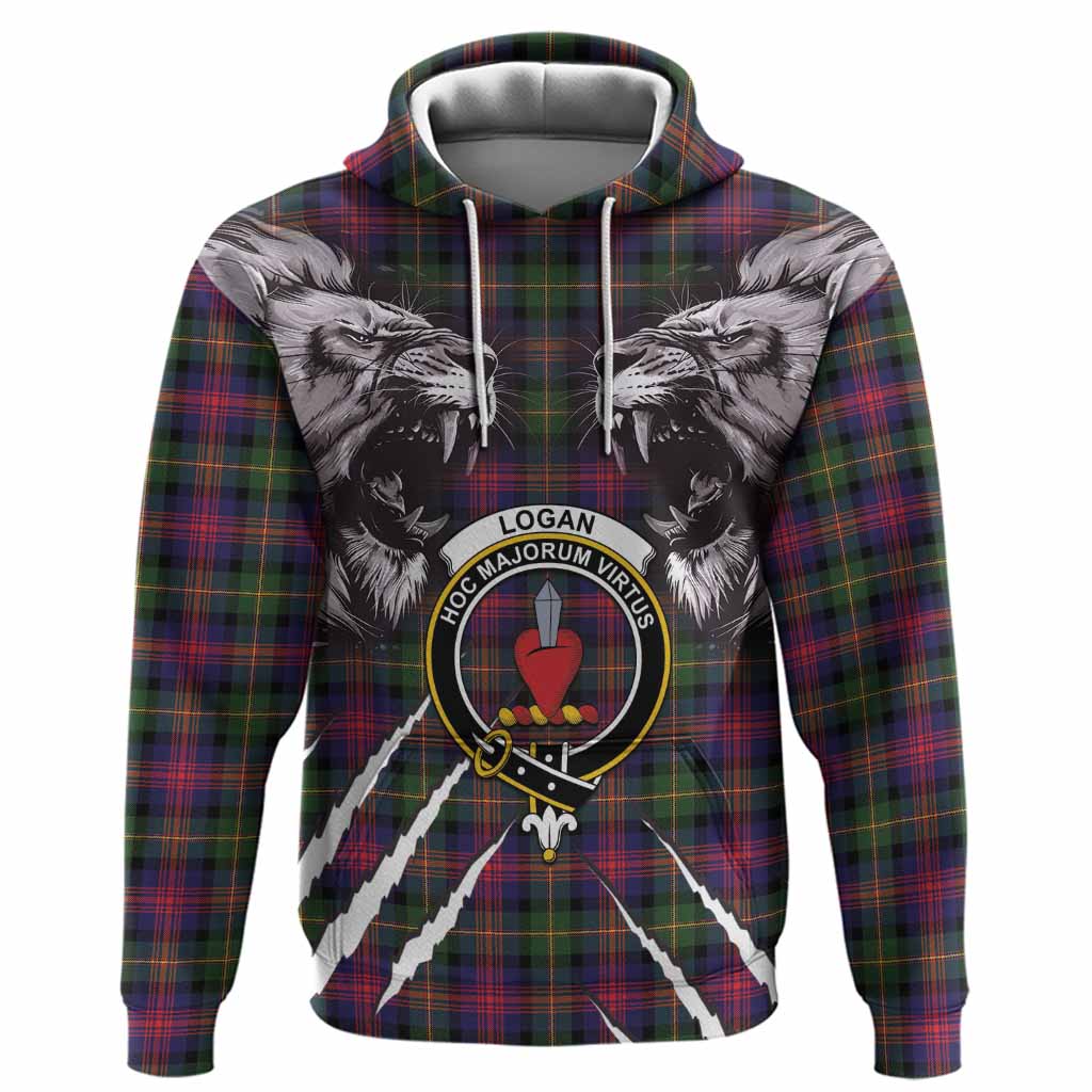 Logan Tartan Crest Hoodie Ferocious Lion Style