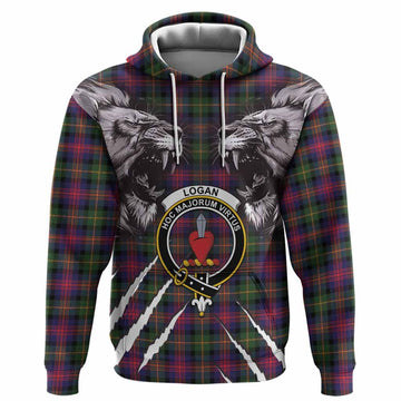 Logan Tartan Crest Hoodie Ferocious Lion Style