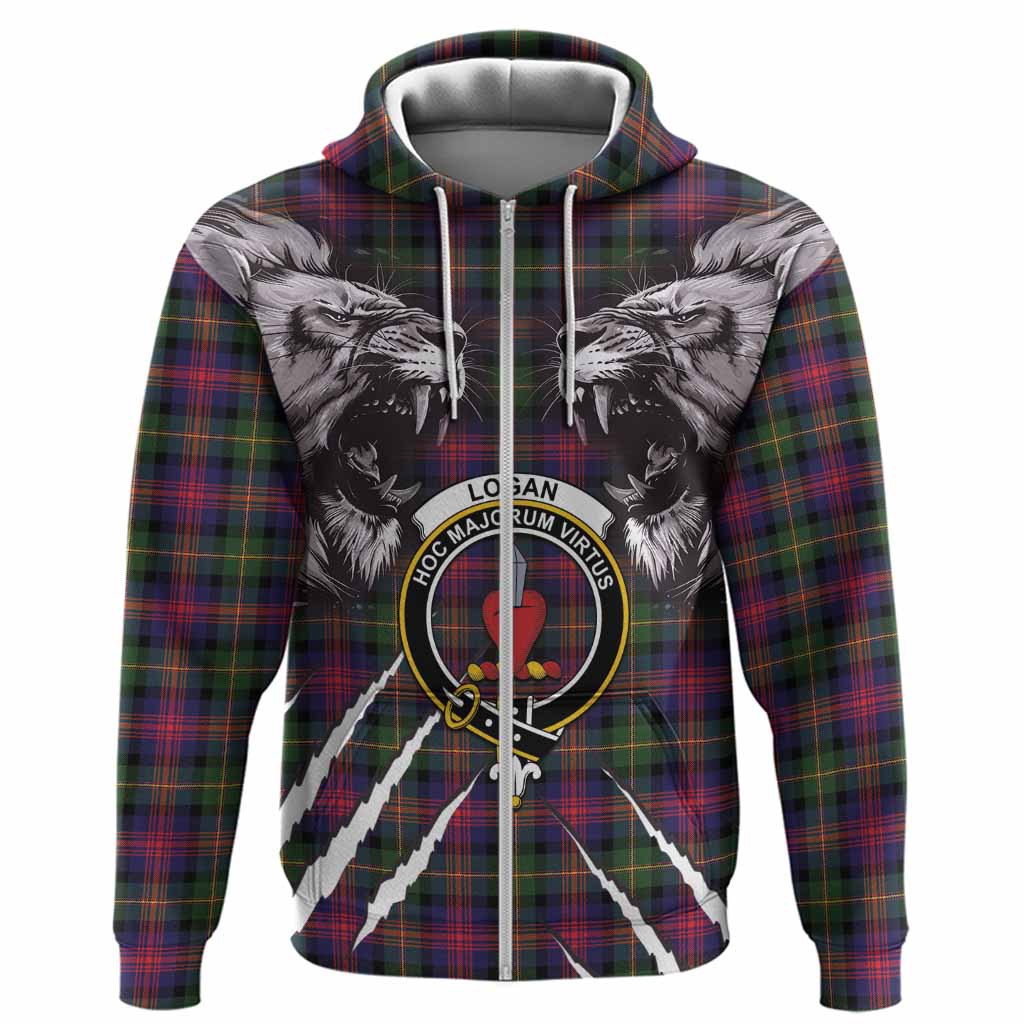 Logan Tartan Crest Hoodie Ferocious Lion Style