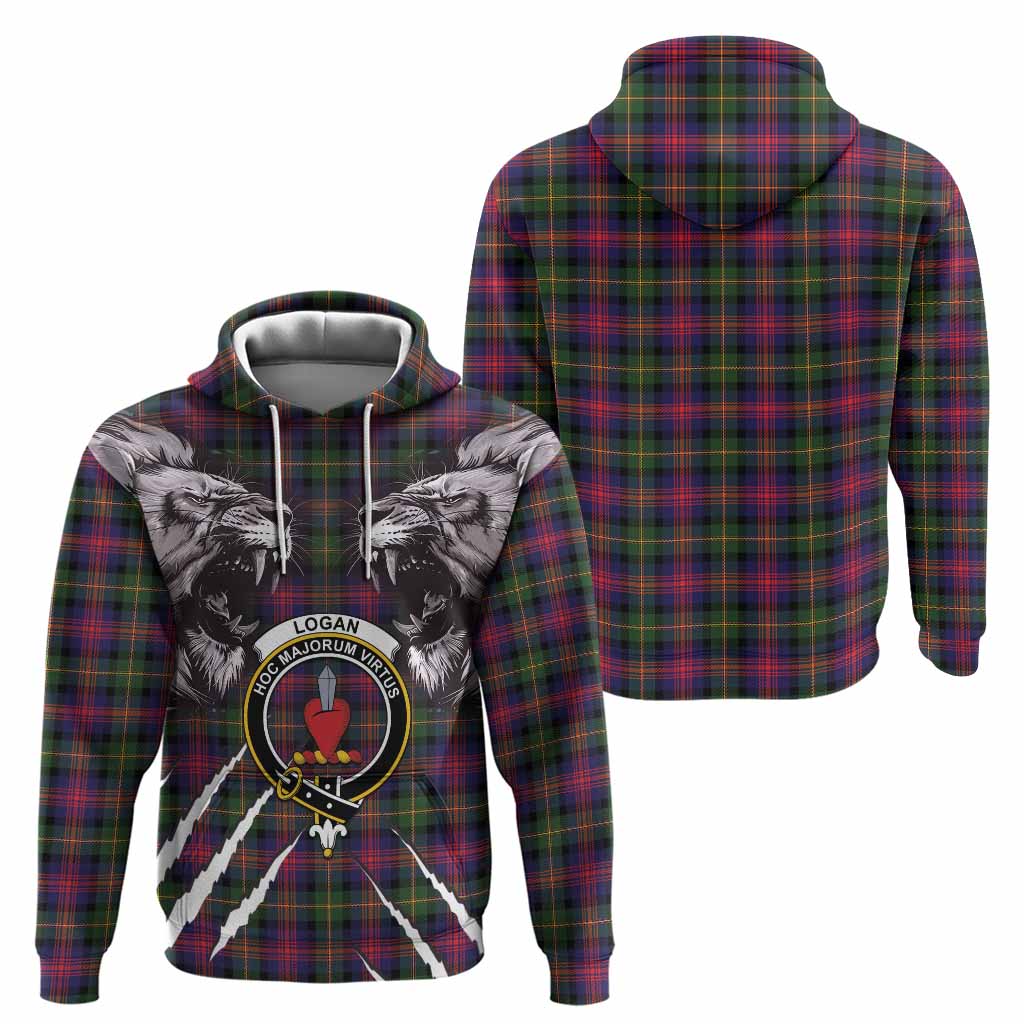 Logan Tartan Crest Hoodie Ferocious Lion Style