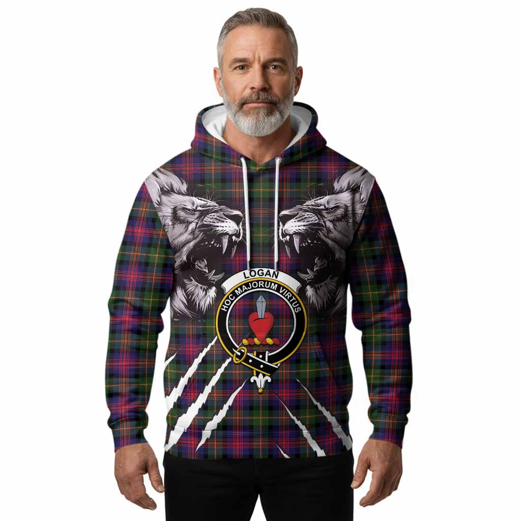 Logan Tartan Crest Hoodie Ferocious Lion Style