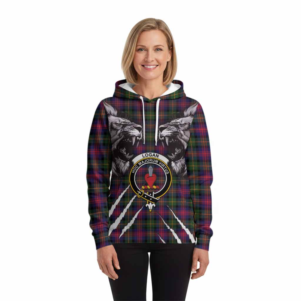 Logan Tartan Crest Hoodie Ferocious Lion Style
