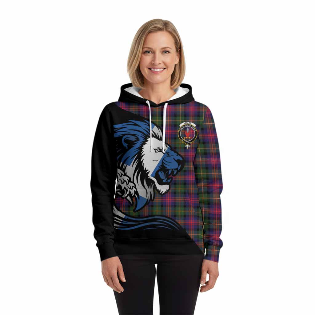 Logan Tartan Crest Hoodie Scottish Golden Lions Wave Flow