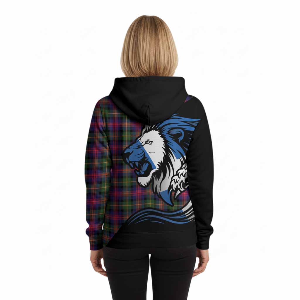 Logan Tartan Crest Hoodie Scottish Golden Lions Wave Flow