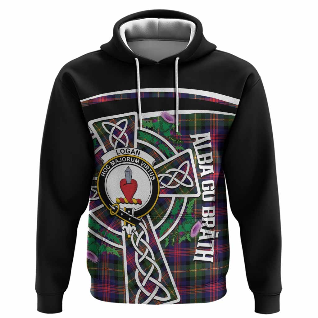 Logan Tartan Crest Hoodie Scottish Thistle Celtic Cross Alba Gu Brath