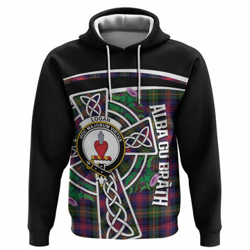 Logan Tartan Crest Hoodie Scottish Thistle Celtic Cross Alba Gu Brath